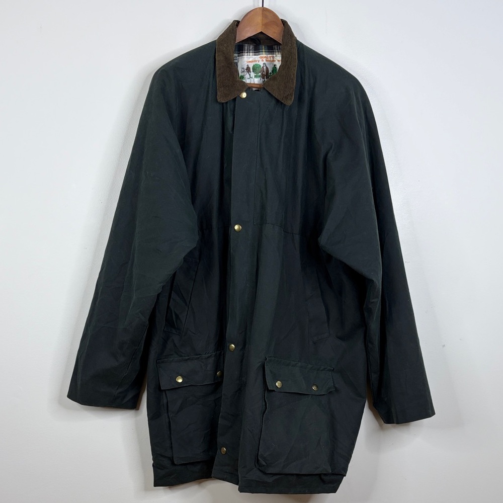 Waxed Cotton Jacket Men XXL Dark Green  Blue Plaid Flannel Lined Made in England